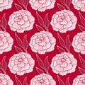 Vintage peony background. Floral seamless pattern. Peony pattern for textile design. Red flowers repeating pattern in