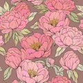 Vintage peony flowers seamless design.