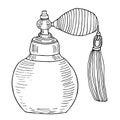 Vintage perfume bottle. Artistic line art sketch with strokes.