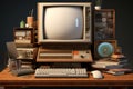 Vintage personal computer on desktop. Generative AI Royalty Free Stock Photo