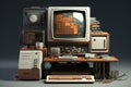 Vintage personal computer on desktop. Generative AI Royalty Free Stock Photo