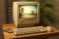 Vintage personal computer on desktop. Generative AI Royalty Free Stock Photo