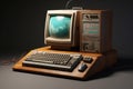 Vintage personal computer on desktop. Generative AI Royalty Free Stock Photo