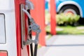 Vintage Petrol pump filling nozzles isolated on white background , Vintage Gas station . Vintage  Head fuel vehicle refueling faci Royalty Free Stock Photo