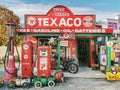 A vintage petrol station in historical town Burkes Pass in New Zealand