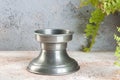 Vintage pewter candlestick and green plant