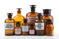 Vintage pharmacy bottles on white background Royalty Free Stock Photo