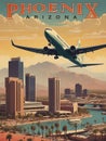 Vintage Phoenix Arizona Travel Poster with Airliner 1960s Era Royalty Free Stock Photo