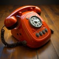 Vintage Orange Rotary Telephone With Sports Personified Face In Pixar Style