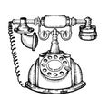 Vintage phone engraving vector illustration Royalty Free Stock Photo