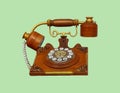 Vintage phone, Wooden telephone isolated on green pastel color background with clipping path. Royalty Free Stock Photo