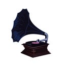 Vintage Phonograph with dark blue shade - Old Gramophone detailed vector graphics