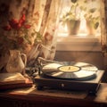 Vintage Phonograph Playing Vinyl Record Royalty Free Stock Photo