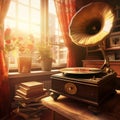 Vintage Phonograph Playing Vinyl Record Royalty Free Stock Photo