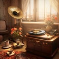 Vintage Phonograph Playing Vinyl Record Royalty Free Stock Photo