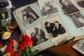 Vintage photo album with family photos. Life values and generations concept Royalty Free Stock Photo