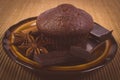 Vintage photo, Baked muffins with pieces of chocolate and anise