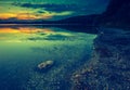 Vintage photo of beautiful lake sunset Royalty Free Stock Photo