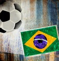 Vintage photo of Brazil flag and soccer ball Royalty Free Stock Photo