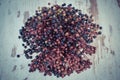 Vintage photo, Bunch of fresh elderberry on old wooden background, healthy food