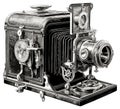 Vintage photo camera black etching. Retro photographic apparatus engraving on white background, engrave old photocamera Royalty Free Stock Photo