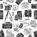 Vintage photo camera seamless background. Hand drawn vector