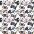 Vintage photo camera watercolor seamless pattern