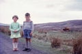 Vintage photo circa 1969, children in Highlands of Scotland.