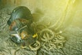 Vintage photo of Dirty construction helmets.