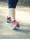 Vintage photo, Elderly senior woman walking on hiking trail, sporty lifestyles in old age Royalty Free Stock Photo