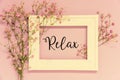 Vintage Photo Frame With Flower Arrangement, English Text Relax Royalty Free Stock Photo