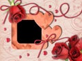 Vintage photo frame, red roses and heart Royalty Free Stock Photo