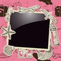 Vintage photo frame with sea vacation elements. Royalty Free Stock Photo
