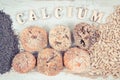 Vintage photo, Natural food containing calcium, minerals and dietary fiber, healthy nutrition concept Royalty Free Stock Photo
