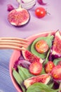 Vintage photo, Fruit and vegetable salad with wooden fork, concept of healthy lifestyle and nutrition Royalty Free Stock Photo