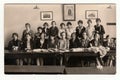 Vintage photo of a group girls in the classroom, 1933 Royalty Free Stock Photo