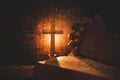 Vintage photo of hand with Bible praying , Hands folded in prayer on a Holy Bible , Royalty Free Stock Photo