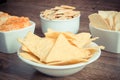 Vintage photo, Heap of crisps and cookies, concept of restriction eating unhealthy and salted food