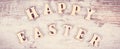 Vintage photo, Inscription Happy Easter on rustic board