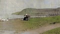 1901 Vintage Photo of Lady in Castle Grounds overlooking Beach, Aberystwyth, Wales, UK