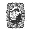 Vintage photo of married couple sketch vector