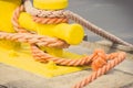 Vintage photo, Rope and mooring bollard in port, parts and detail of seaport Royalty Free Stock Photo