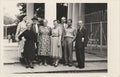 Vintage photo shows group of people in spa resort, August 1955