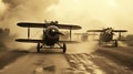 Vintage photo of war squadron fighter plane about to take off from base