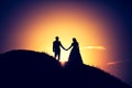 Vintage photo of wedding couple silhouettes in outdoor Royalty Free Stock Photo