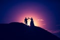 Vintage photo of wedding couple silhouettes in outdoor Royalty Free Stock Photo