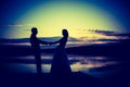 Vintage photo of wedding couple silhouettes in outdoor Royalty Free Stock Photo