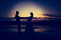 Vintage photo of wedding couple silhouettes in outdoor Royalty Free Stock Photo