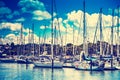 Vintage photo of yachts and boats in marina of Whangarei, New Zealand Royalty Free Stock Photo