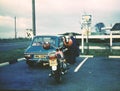 vintage photo of Yamaha 250cc motorcycle 1978 transport travel engine chrome simca car Royalty Free Stock Photo